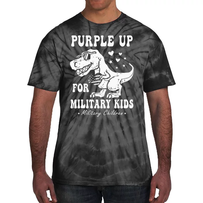 Purple Up For Military Month Child Dino T Rex Dinosaur Tie-Dye T-Shirt