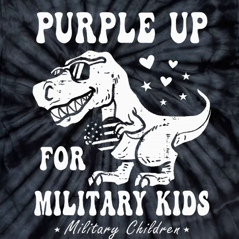 Purple Up For Military Month Child Dino T Rex Dinosaur Tie-Dye T-Shirt