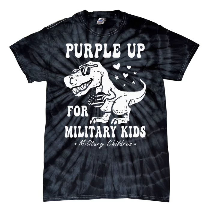 Purple Up For Military Month Child Dino T Rex Dinosaur Tie-Dye T-Shirt