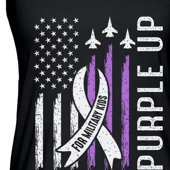 Purple Up For Military Month Child Force Flag Us Ladies Essential Flowy Tank