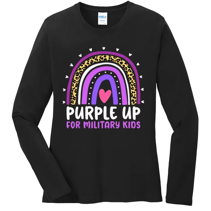 Purple Up For Military Month Military Child Rainbow Ladies Long Sleeve Shirt