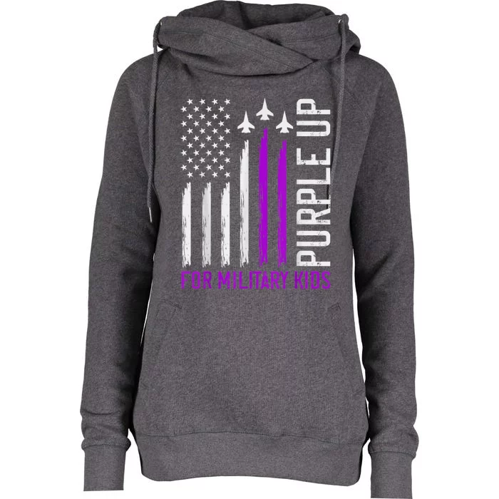 Purple Up For Military Kid Shirt Military Child Month Womens Funnel Neck Pullover Hood