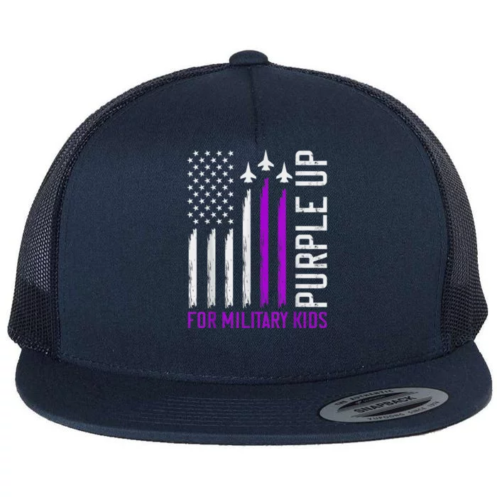 Purple Up For Military Kid Shirt Military Child Month Flat Bill Trucker Hat