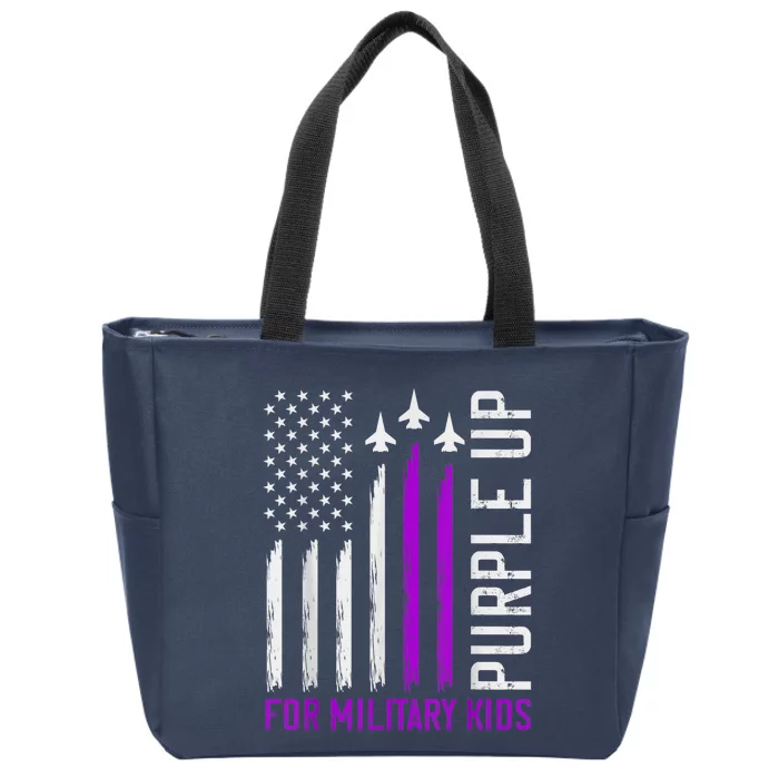 Purple Up For Military Kid Shirt Military Child Month Zip Tote Bag