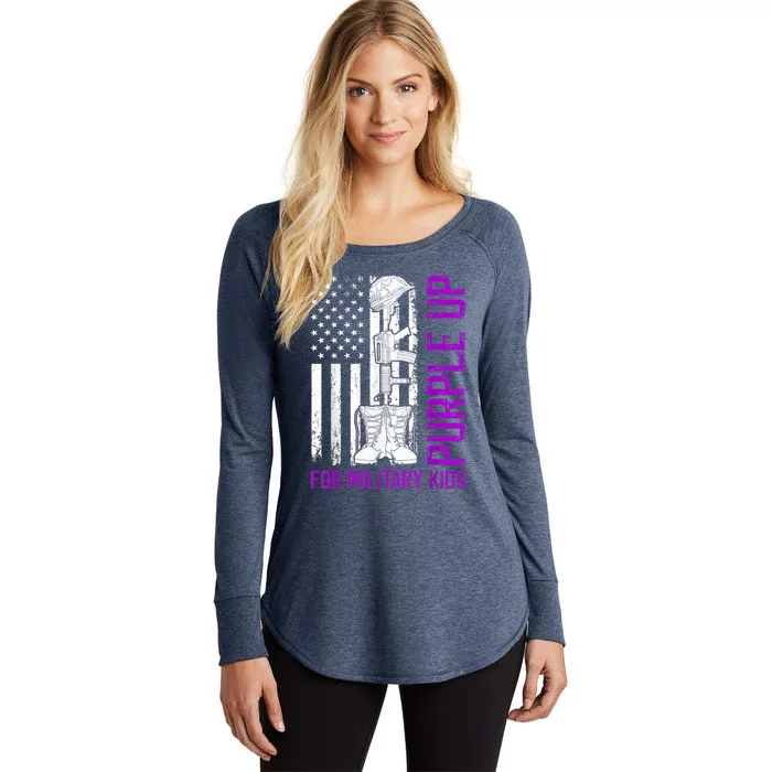 Purple Up For Military Kid Shirt Military Child Month Women's Perfect Tri Tunic Long Sleeve Shirt