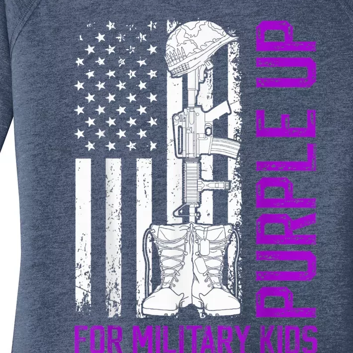 Purple Up For Military Kid Shirt Military Child Month Women's Perfect Tri Tunic Long Sleeve Shirt