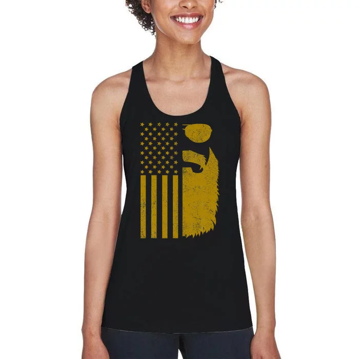 Patriotic Us Flag Beard And Sunglasses For With Beards Women's Racerback Tank