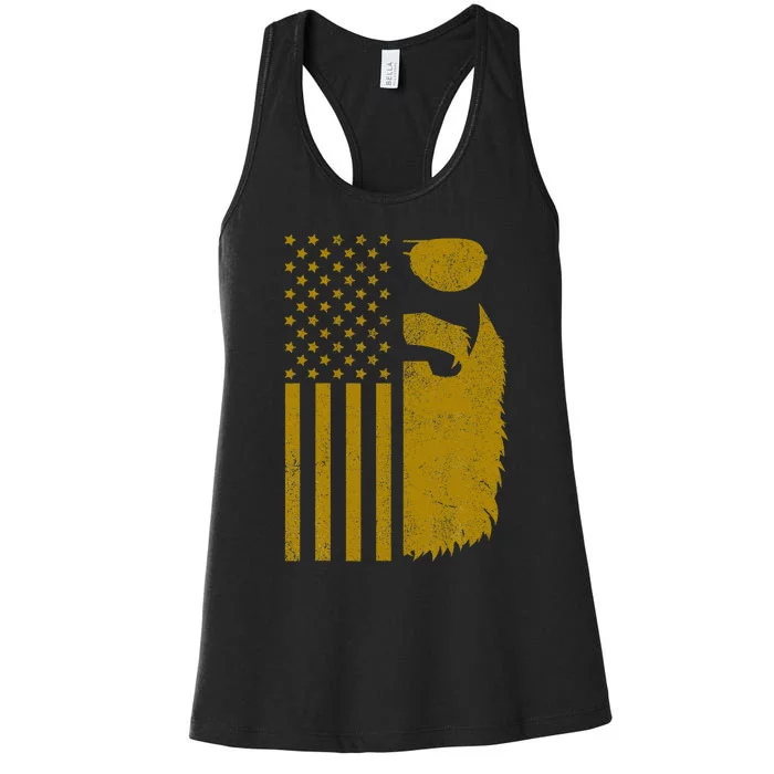 Patriotic Us Flag Beard And Sunglasses For With Beards Women's Racerback Tank