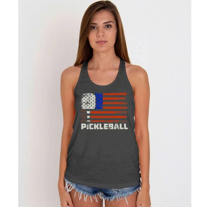 Pickleball USA Flag US Player Paddleball Women's Knotted Racerback Tank