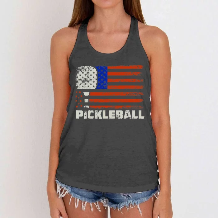 Pickleball USA Flag US Player Paddleball Women's Knotted Racerback Tank