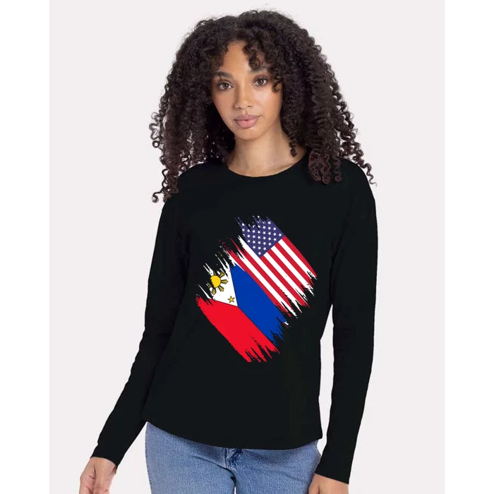 Philippines Usa Flag American Filipino Pride Philippines Cool Gift Womens Cotton Relaxed Long Sleeve T-Shirt