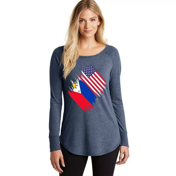 Philippines Usa Flag American Filipino Pride Philippines Cool Gift Women's Perfect Tri Tunic Long Sleeve Shirt