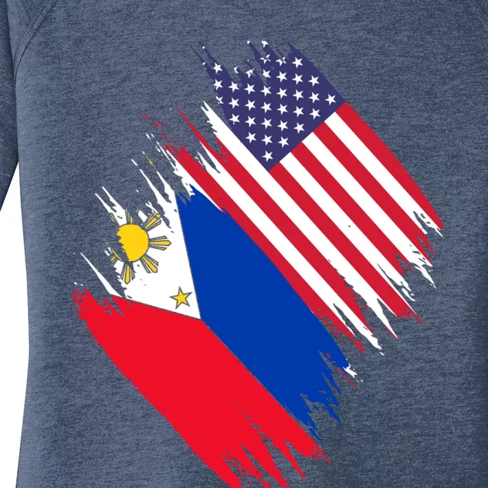 Philippines Usa Flag American Filipino Pride Philippines Cool Gift Women's Perfect Tri Tunic Long Sleeve Shirt