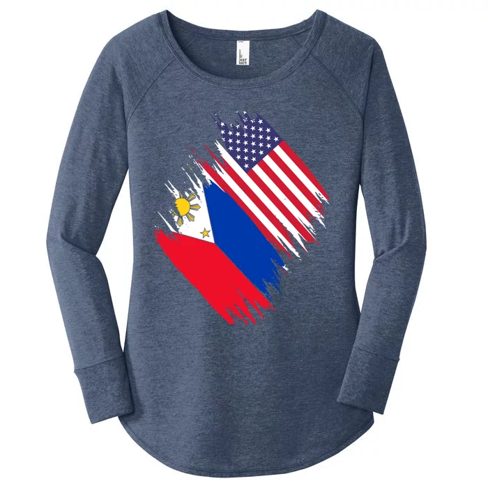 Philippines Usa Flag American Filipino Pride Philippines Cool Gift Women's Perfect Tri Tunic Long Sleeve Shirt