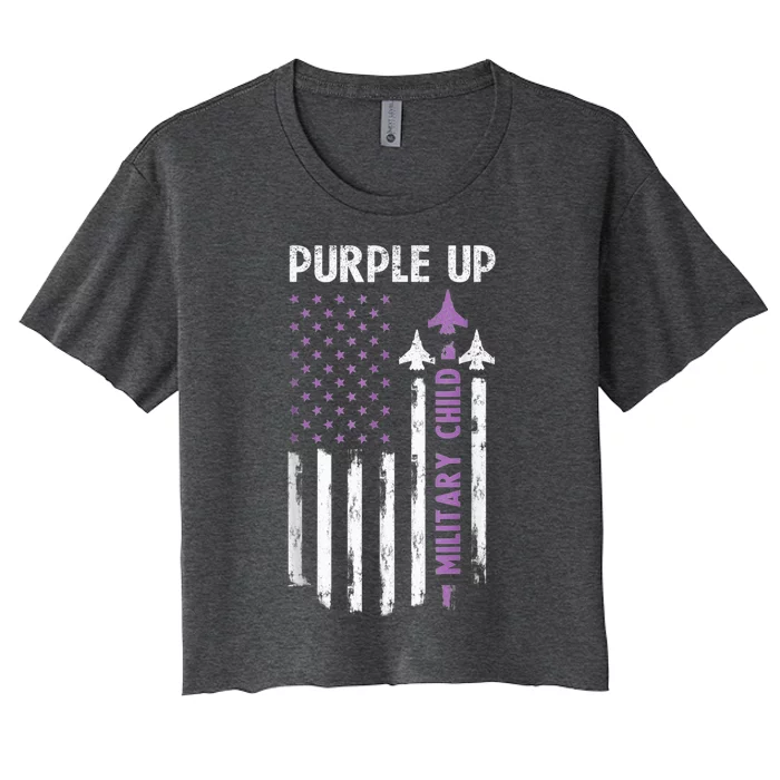 Purple Up For Military Child Air Force US Flag Military Kid Women's Crop Top Tee