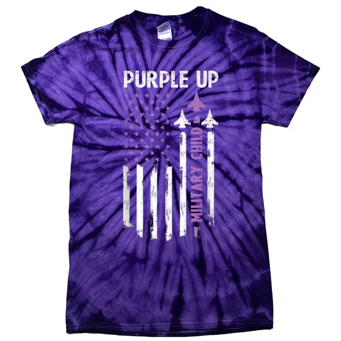 Purple Up For Military Child Air Force US Flag Military Kid Tie-Dye T-Shirt