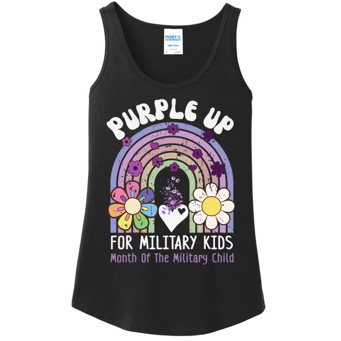 Purple Up For Military Rainbow Military Child Month Ladies Essential Tank