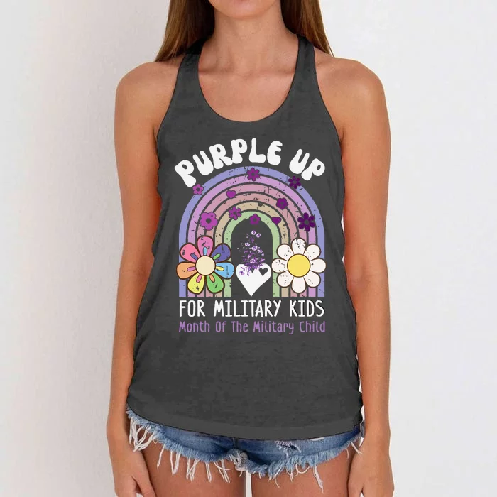 Purple Up For Military Rainbow Military Child Month Women's Knotted Racerback Tank