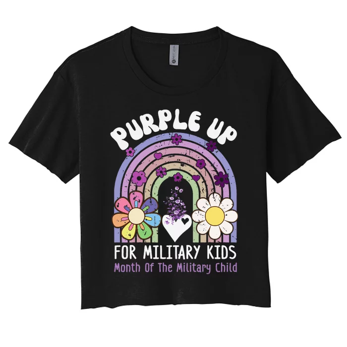 Purple Up For Military Rainbow Military Child Month Women's Crop Top Tee