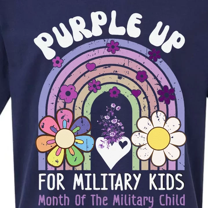 Purple Up For Military Rainbow Military Child Month Sueded Cloud Jersey T-Shirt