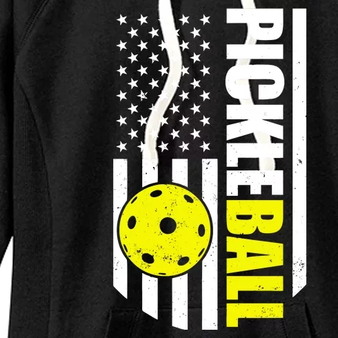 Pickleball USA Flag Love Playing Pickle Ball Women's Fleece Hoodie