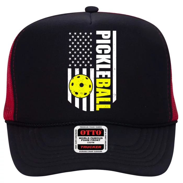 Pickleball USA Flag Love Playing Pickle Ball High Crown Mesh Trucker Hat