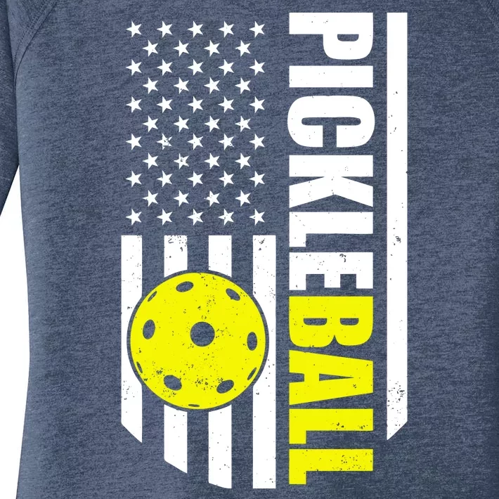 Pickleball USA Flag Love Playing Pickle Ball Women's Perfect Tri Tunic Long Sleeve Shirt