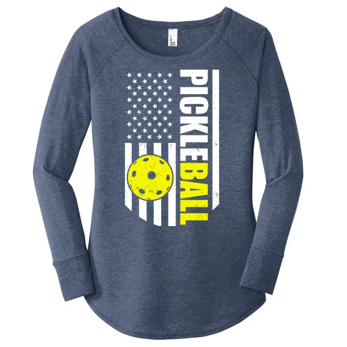 Pickleball USA Flag Love Playing Pickle Ball Women's Perfect Tri Tunic Long Sleeve Shirt