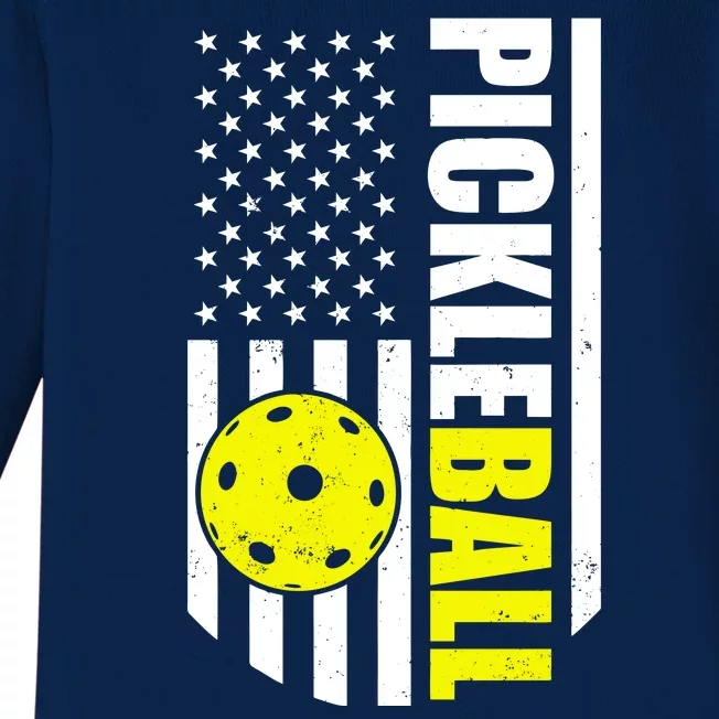 Pickleball USA Flag Love Playing Pickle Ball Baby Long Sleeve Bodysuit