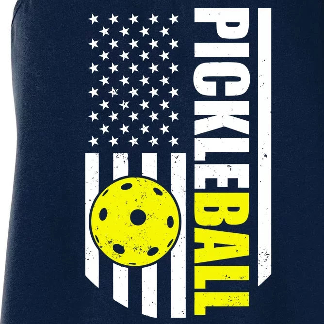 Pickleball USA Flag Love Playing Pickle Ball Women's Racerback Tank