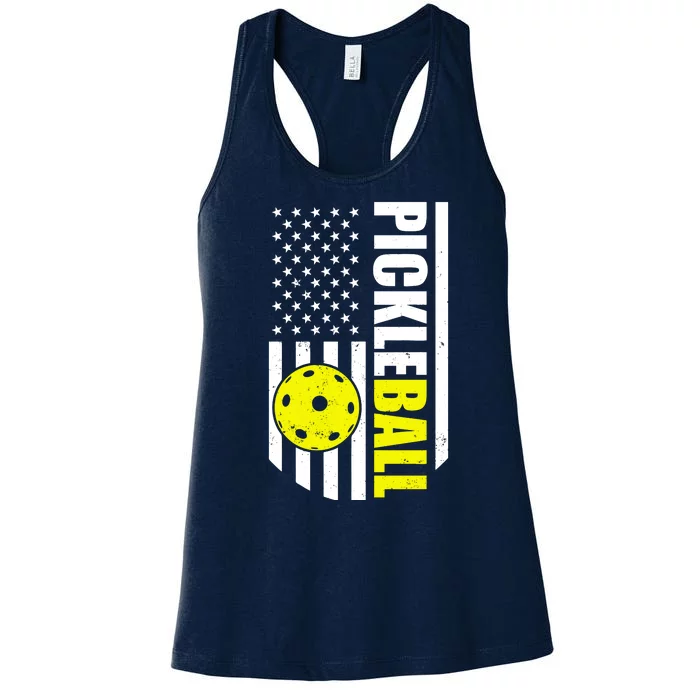 Pickleball USA Flag Love Playing Pickle Ball Women's Racerback Tank