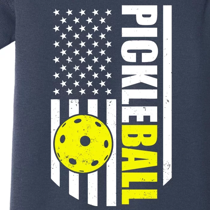 Pickleball USA Flag Love Playing Pickle Ball Baby Bodysuit