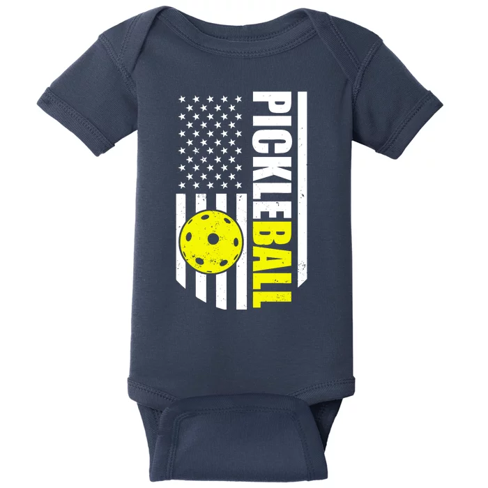 Pickleball USA Flag Love Playing Pickle Ball Baby Bodysuit