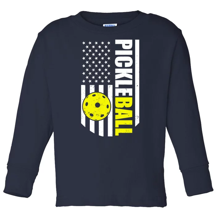 Pickleball USA Flag Love Playing Pickle Ball Toddler Long Sleeve Shirt