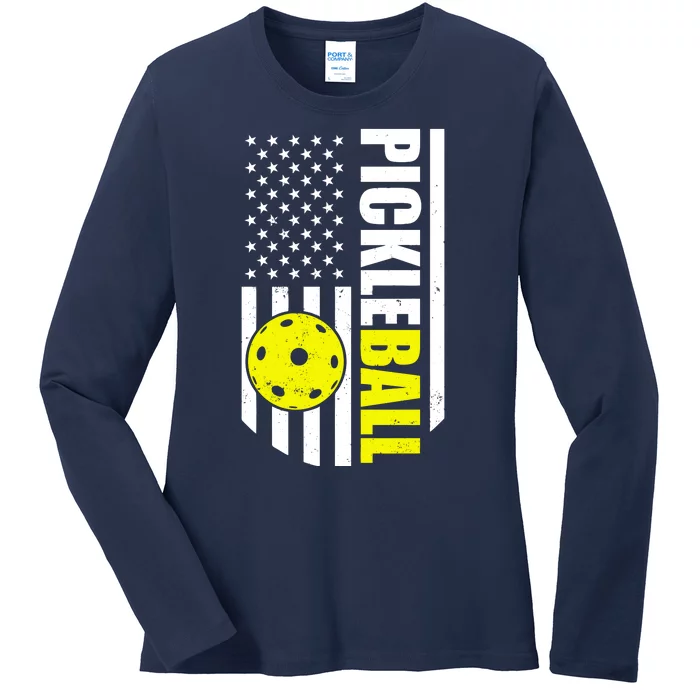 Pickleball USA Flag Love Playing Pickle Ball Ladies Long Sleeve Shirt