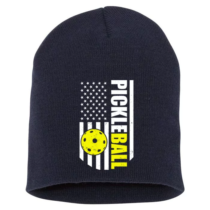 Pickleball USA Flag Love Playing Pickle Ball Short Acrylic Beanie