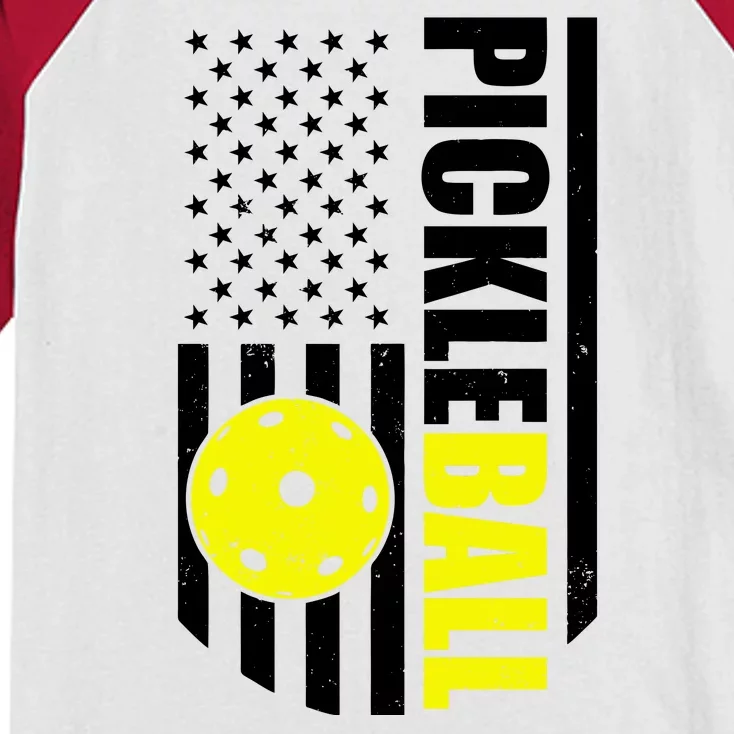 Pickleball USA Flag Love Playing Pickle Ball Kids Colorblock Raglan Jersey