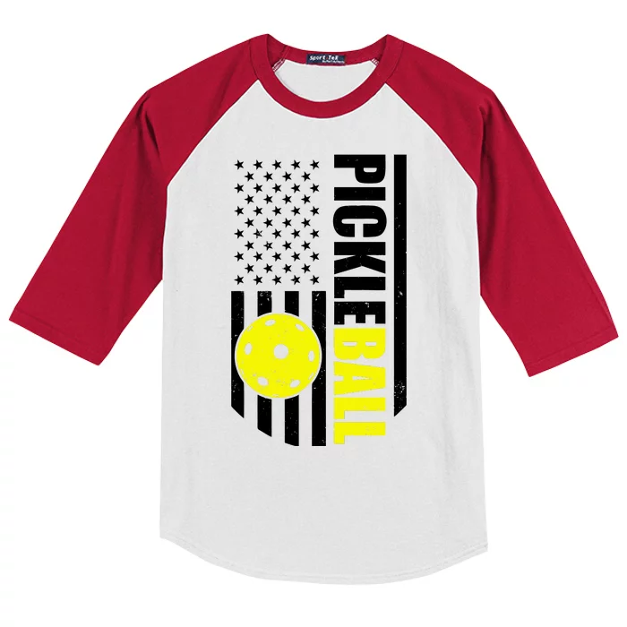 Pickleball USA Flag Love Playing Pickle Ball Kids Colorblock Raglan Jersey