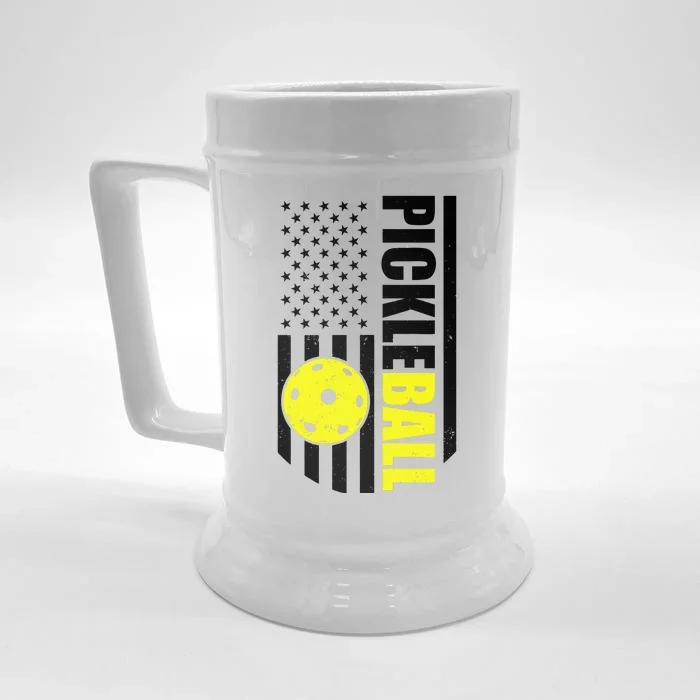 Pickleball USA Flag Love Playing Pickle Ball Front & Back Beer Stein