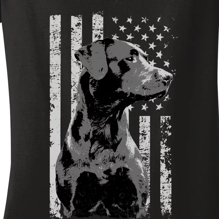 Patriotic USA Flag Black Labrador gift for Lab Owners Women's V-Neck T-Shirt