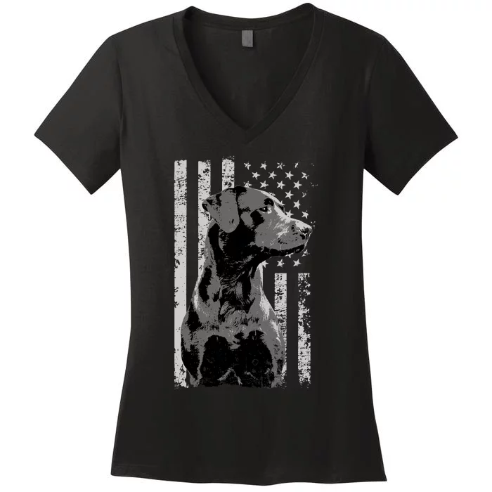 Patriotic USA Flag Black Labrador gift for Lab Owners Women's V-Neck T-Shirt