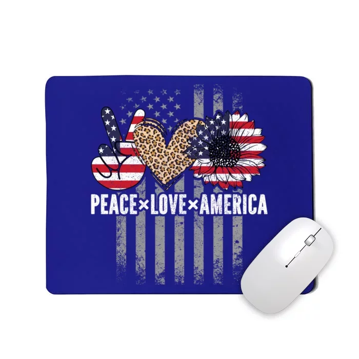 Patriotic Usa Flag Sunflower 4th July Peace Love America Gift Mousepad