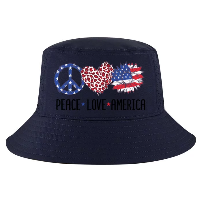 Patriotic Usa Flag Sunflower 4th July Peace Love America Cute Gift Cool Comfort Performance Bucket Hat