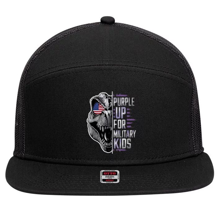 Purple Up For Military Childs Dino Military Child Month 7 Panel Mesh Trucker Snapback Hat