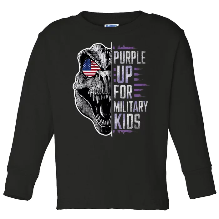 Purple Up For Military Childs Dino Military Child Month Toddler Long Sleeve Shirt