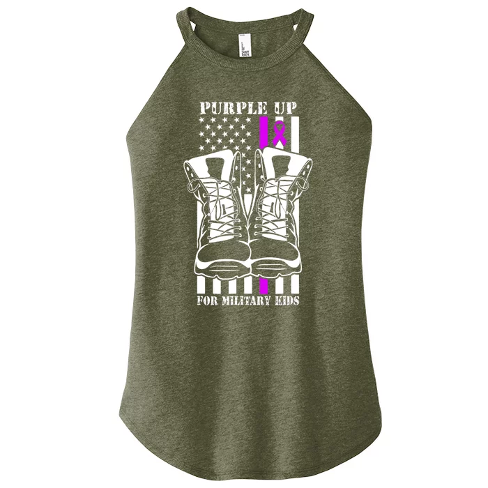 Purple Up For Military Kid_s Military Child Month USA Flag Women’s Perfect Tri Rocker Tank