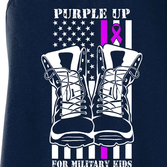 Purple Up For Military Kid_s Military Child Month USA Flag Women's Racerback Tank