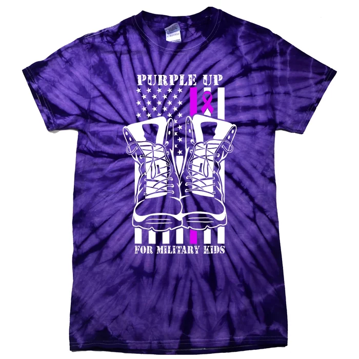 Purple Up For Military Kid_s Military Child Month USA Flag Tie-Dye T-Shirt