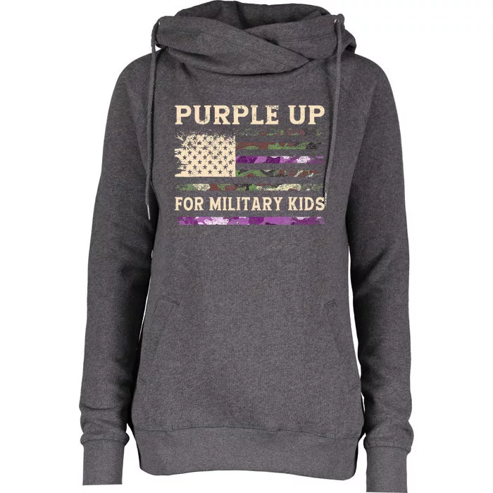 Purple Up For Military Child Month Usa Flag Womens Funnel Neck Pullover Hood