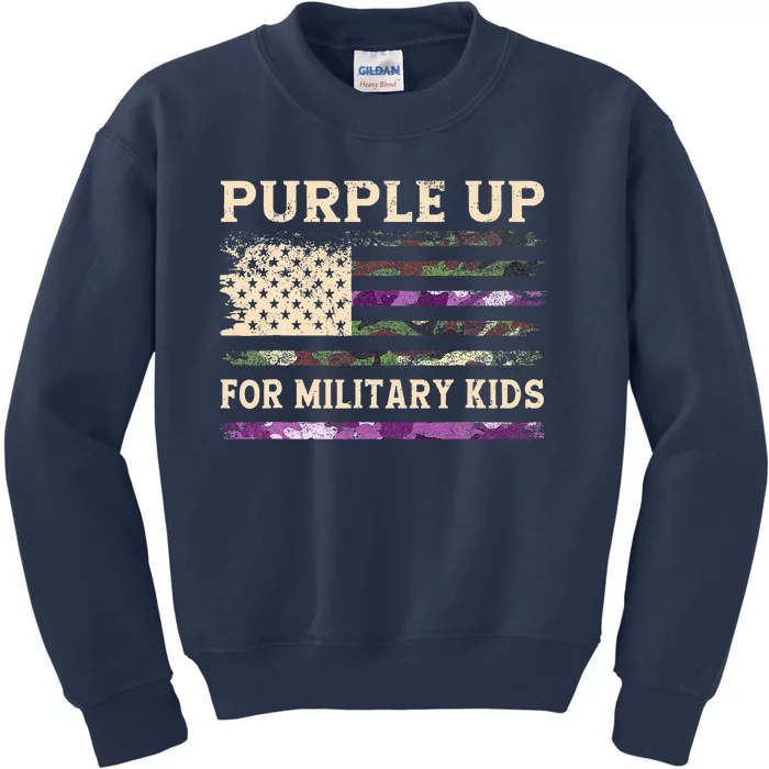 Purple Up For Military Child Month Usa Flag Kids Sweatshirt